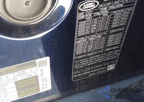 2021 Land Rover Range Rover Velar P250 S z USA, uszkodzony, nr VIN SALYJ2EXXMA302793